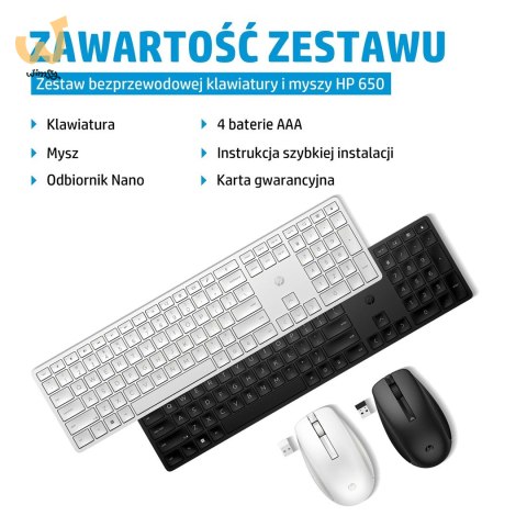 Zestaw klawiatura + mysz HP 650 Wireless Keyboard and Mouse Combo bezprzewodowe czarne 4R013AA Zestaw klawiatura + mysz HP 650 Wireless Keyboard and Mouse Combo bezprzewodowe czarne 4R013AA