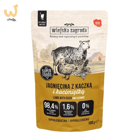 Wiejska Zagroda Karma mokra dla kota Jagnięcina z kaczką i kocimiętką (dorosły) 100g (12 szt/op) Wiejska Zagroda Karma mokra dla kota Jagnięcina z kaczką i kocimiętką (dorosły) 100g (12 szt/op)