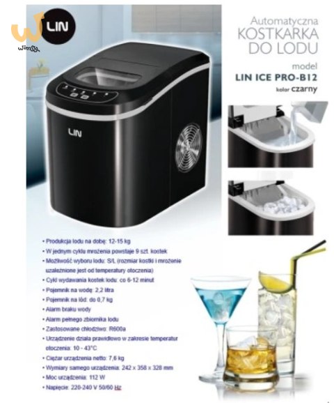 Kostkarka do lodu LIN ICE PRO-B12 czarna Kostkarka do lodu LIN ICE PRO-B12 czarna