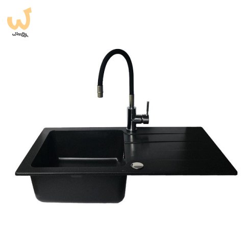 Czarny zestaw zlew z baterią - zlewozmywak Maidsinks Bali (62x44) 1B 1D czarny + Bateria Lungo czarna Czarny zestaw zlew z baterią - zlewozmywak Maidsinks Bali (62x44) 1B 1D czarny + Bateria Lungo czarna