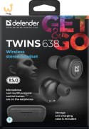 DEFENDER SŁUCHAWKI BEZPRZEWODOWE Z MIKROFONEM "TWS" TWINS 638 CZARNE 63638