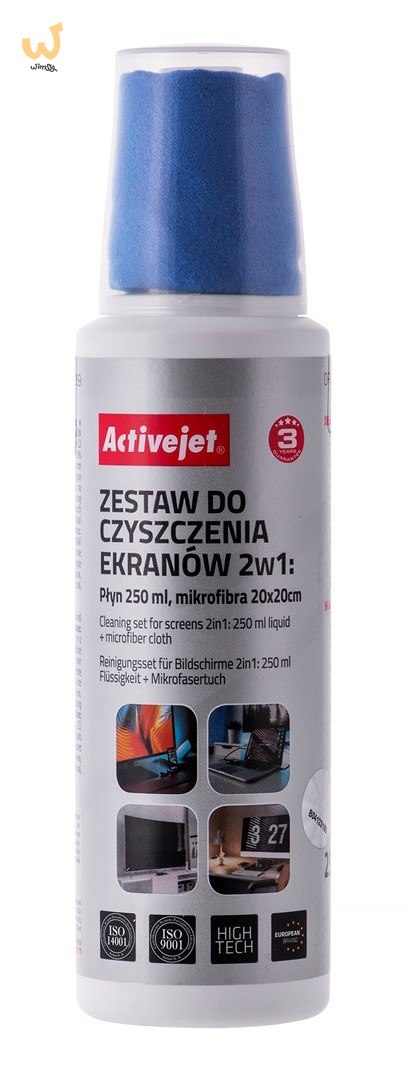 Activejet AOC-269 Zestaw do czyszczenia ekranów 2w1 250 ml., 20x20 cm Activejet AOC-269 Zestaw do czyszczenia ekranów 2w1 250 ml., 20x20 cm