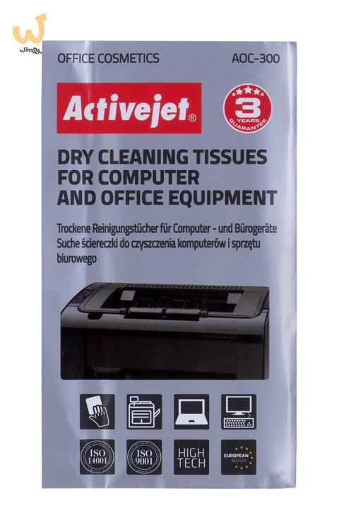 Activejet AOC-300 chusteczki bezpyłowe 24 szt. Uniwersalne, suche ściereczki niepylące, perforowane do czyszczenia komputerów i Activejet AOC-300 chusteczki bezpyłowe 24 szt. Uniwersalne, suche ściereczki niepylące, perforowane do czyszczenia komputerów i