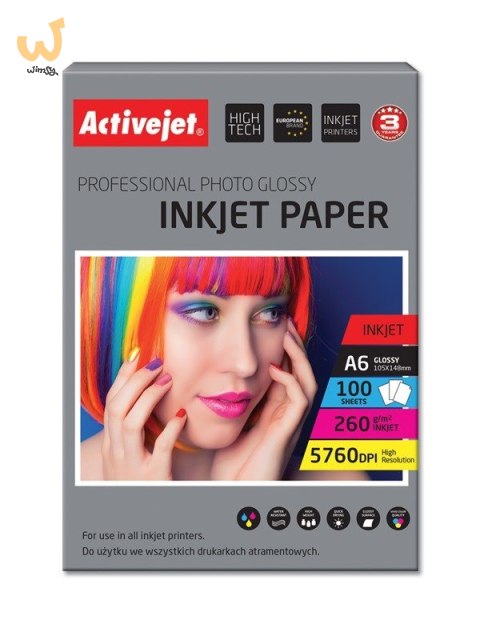 Activejet AP6-260GR100 Papier fotograficzny błyszczący 10x15 (A6; 100 szt.) Activejet AP6-260GR100 Papier fotograficzny błyszczący 10x15 (A6; 100 szt.)