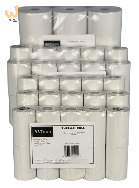 BSTech Papier, rolka termiczna do kas fiskalnych 57x15m 10 sztuk BSTech Papier, rolka termiczna do kas fiskalnych 57x15m 10 sztuk