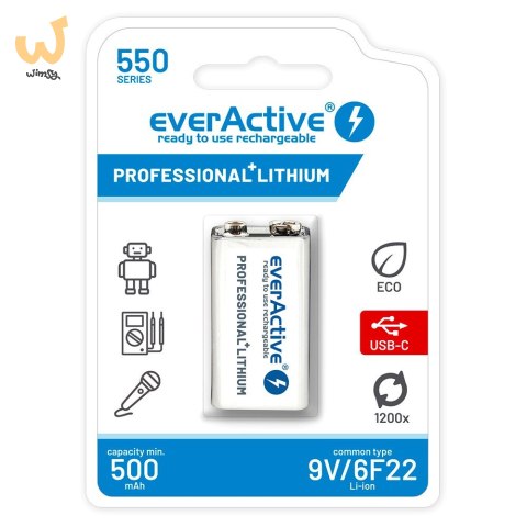 EVERACTIVE AKUMULATOREK 6F22/9V LI-ION 550 MAH Z USB TYP C EVHR22-550C EVERACTIVE AKUMULATOREK 6F22/9V LI-ION 550 MAH Z USB TYP C EVHR22-550C