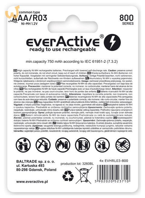 Zestaw akumulatorków everActive EVHRL03-800 (800mAh ; Ni-MH LSD) Zestaw akumulatorków everActive EVHRL03-800 (800mAh ; Ni-MH LSD)