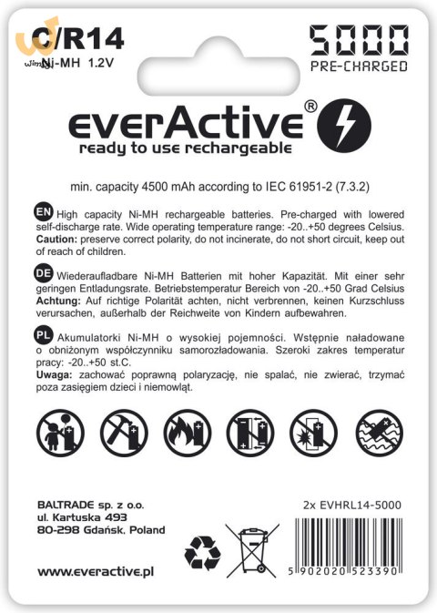 Zestaw akumulatorków everActive EVHRL14-5000 (5000mAh ; Ni-MH) Zestaw akumulatorków everActive EVHRL14-5000 (5000mAh ; Ni-MH)
