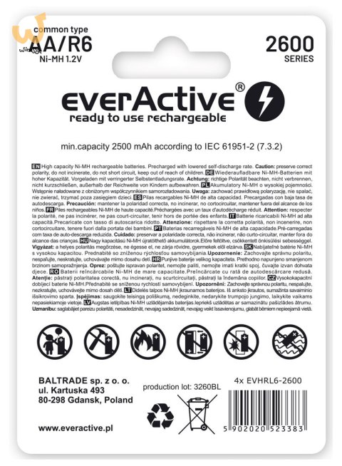 Zestaw akumulatorków everActive Professional line EVHRL6-2600 (2600mAh ; Ni-MH) Zestaw akumulatorków everActive Professional line EVHRL6-2600 (2600mAh ; Ni-MH)