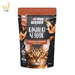 PAN MIĘSKO Kawałki w sosie Cielęcina z jeleniem (dorosły) - Karma mokra dla kota - 85g