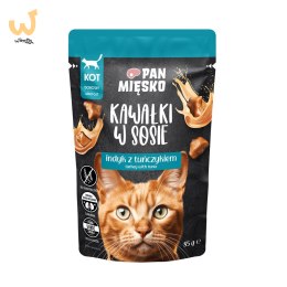 PAN MIĘSKO Kawałki w sosie Indyk z tuńczykiem (dorosły) - Karma mokra dla kota - 85g