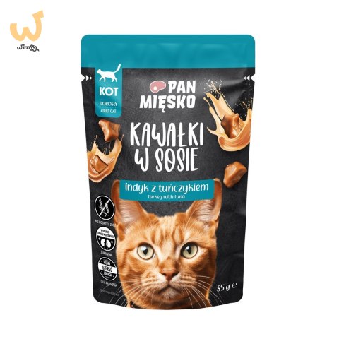 PAN MIĘSKO Kawałki w sosie Indyk z tuńczykiem (dorosły) - Karma mokra dla kota - 85g PAN MIĘSKO Kawałki w sosie Indyk z tuńczykiem (dorosły) - Karma mokra dla kota - 85g