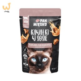PAN MIĘSKO Kawałki w sosie Kurczak z przepiórką (dorosły) - Karma mokra dla kota - 85g