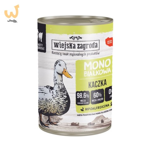 Wiejska Zagroda - Monobiałkowa Kaczka - dorosły- Mokra karma dla kota - 400g Wiejska Zagroda - Monobiałkowa Kaczka - dorosły- Mokra karma dla kota - 400g