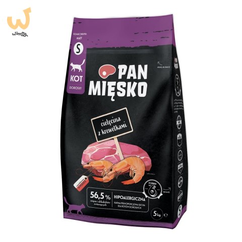 Pan Mięsko Karma sucha dla kota Cielęcina z krewetkami (dorosły) chrupki S 5kg Pan Mięsko Karma sucha dla kota Cielęcina z krewetkami (dorosły) chrupki S 5kg