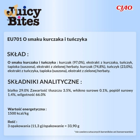 INABA CAT JUICY BITES kurczak i tunczyk - przysmak dla kota 3 x 11 g INABA CAT JUICY BITES kurczak i tunczyk - przysmak dla kota 3 x 11 g