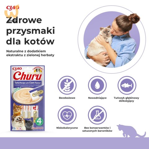 INABA Churu Tuńczyk z małżami - przysmak dla kota - 4x14 g INABA Churu Tuńczyk z małżami - przysmak dla kota - 4x14 g