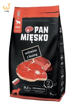 PAN MIĘSKO Wołowina z koziną (dorosły) chrupki XS - Karma sucha dla psa - 9kg