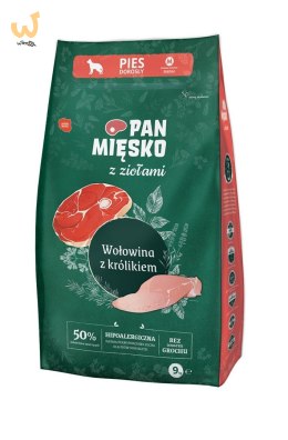 PAN MIĘSKO Wołowina z królikiem (dorosły) chrupki M - Karma sucha dla psa - 9kg
