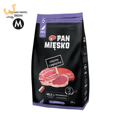 Pan Mięsko Karma sucha dla psa Cielęcina z jagnięciną (senior) chrupki M 20kg Pan Mięsko Karma sucha dla psa Cielęcina z jagnięciną (senior) chrupki M 20kg