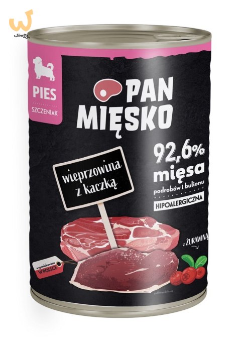 Pan Mięsko Wieprzowina z kaczką (szczeniak) Karma mokra dla psa 400g Pan Mięsko Wieprzowina z kaczką (szczeniak) Karma mokra dla psa 400g