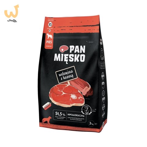 Pan Mięsko Wołowina z koziną dla psów 3kg Pan Mięsko Wołowina z koziną dla psów 3kg