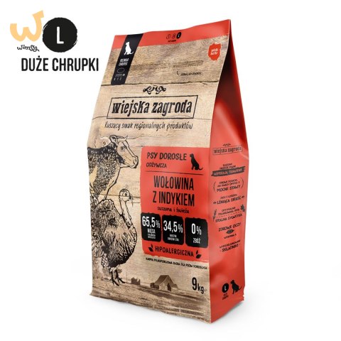 Wiejska Zagroda Wołowina z indykiem (dorosły) chrupki L - karma sucha dla psów - 9kg Wiejska Zagroda Wołowina z indykiem (dorosły) chrupki L - karma sucha dla psów - 9kg