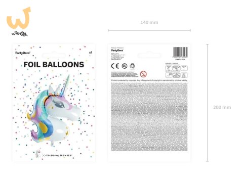 Balon foliowy Jednorożec 73cm x 90cm Balon foliowy Jednorożec 73cm x 90cm