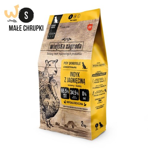 Wiejska Zagroda Indyk z jagnięciną (dorosły) chrupki S - Karma sucha dla psa - 2kg Wiejska Zagroda Indyk z jagnięciną (dorosły) chrupki S - Karma sucha dla psa - 2kg