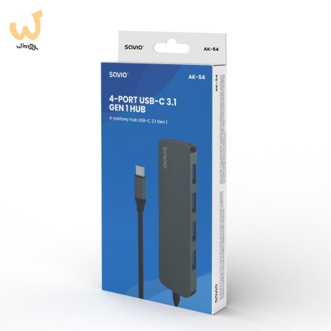 SAVIO AK-54 HUB USB-C - 4 X USB-A, SZARY SAVIO AK-54 HUB USB-C - 4 X USB-A, SZARY