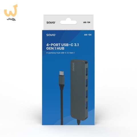 SAVIO AK-54 HUB USB-C - 4 X USB-A, SZARY SAVIO AK-54 HUB USB-C - 4 X USB-A, SZARY